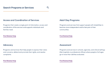Screenshot of the Programs and Services page